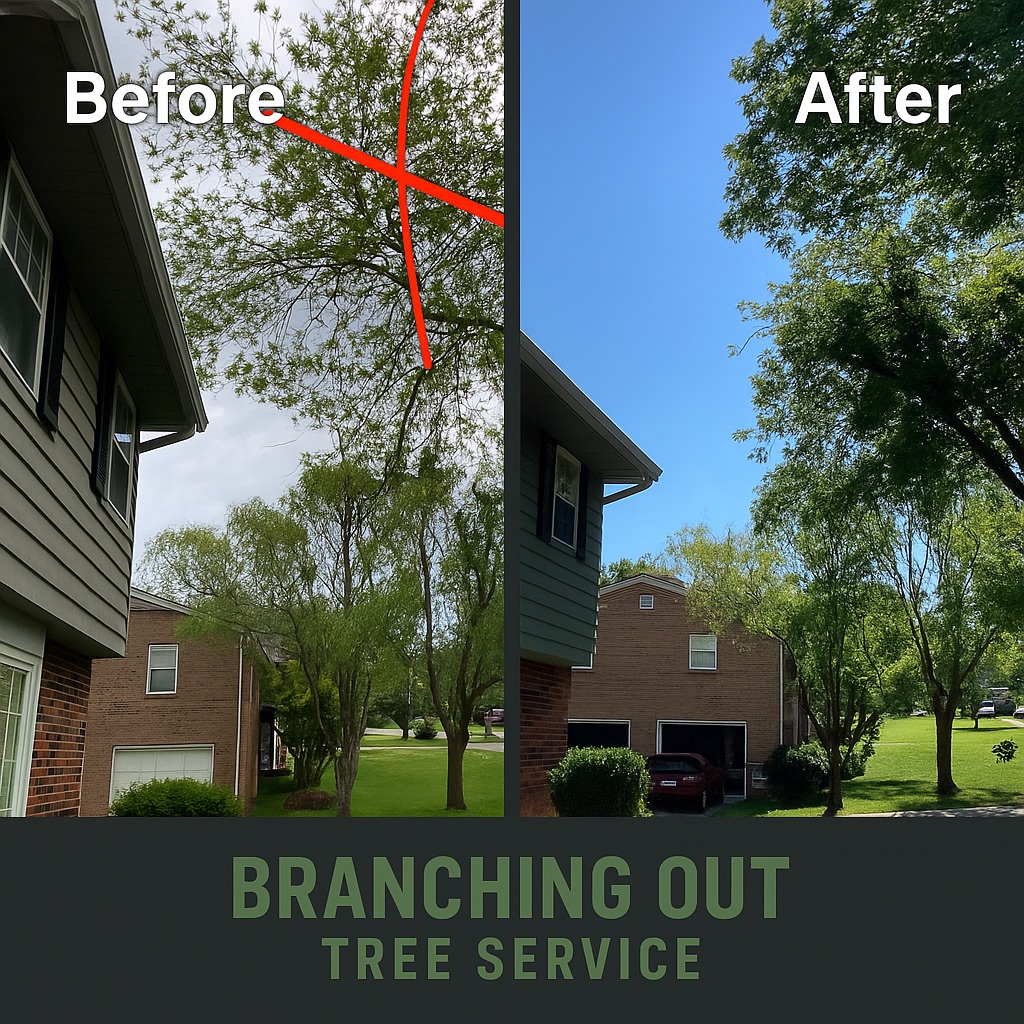 Before-and-after overhanging limb clearance near a Newburgh home