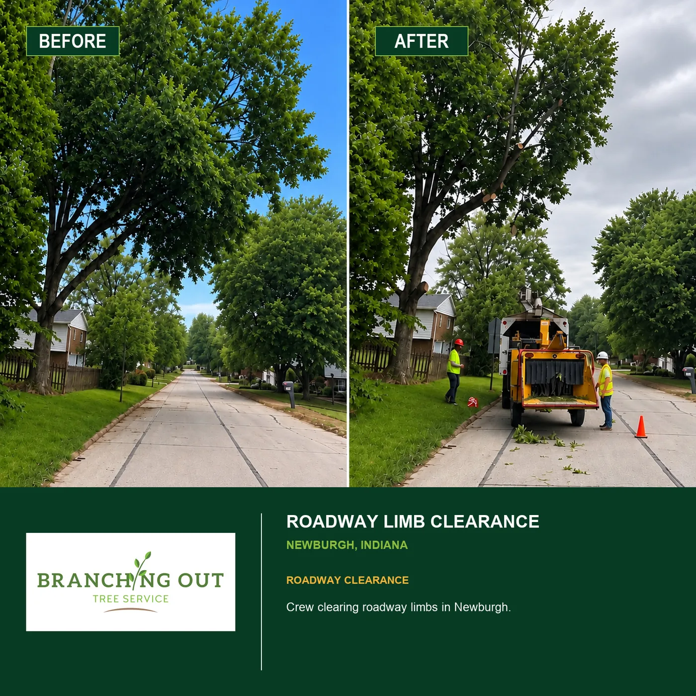 Before-and-after limb clearance over a residential roadway in Newburgh